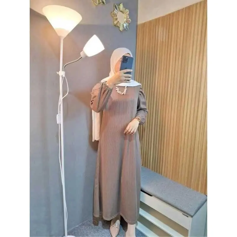 Gamis Soraya Rempel Tangan Knit Condru/Gamis Knit Muslimah Terlaris COD Dress Panjang Wanita Maxi
