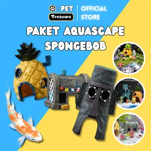 Hiasan Aquarium SpongeBob - Dekorasi Dasar Aman untuk Ikan, Desain Lucu & Tahan Lama Anti Jamur 0232