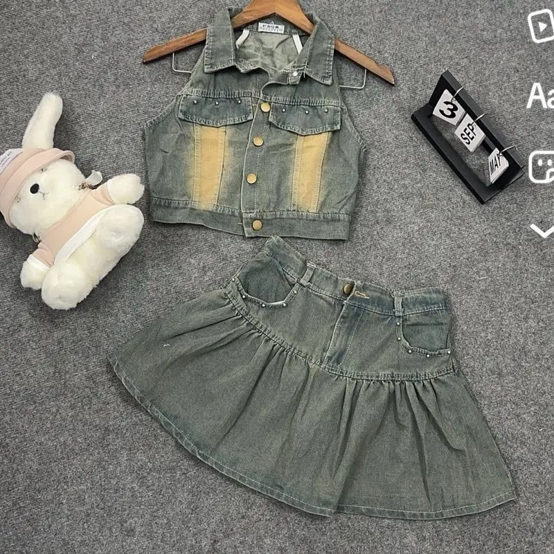 ( dưới 57kg )SÉT JEAN ÁO KIỂU GI-LE CRTOP + VÁY XÈO TRƯỚC SAO ÔM EO TÔN DÁN 3