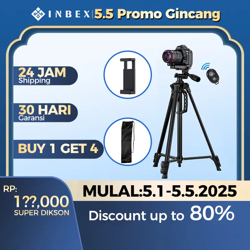 【BUY 1 GET 4】【COD】【Warranty 30 HARI】INBEX TF-3366 Tripod +Free Bluetooth Remote+Free U Holder+Storage Bag/for Photography Kamera cellphone DSLR/133CM Tripod