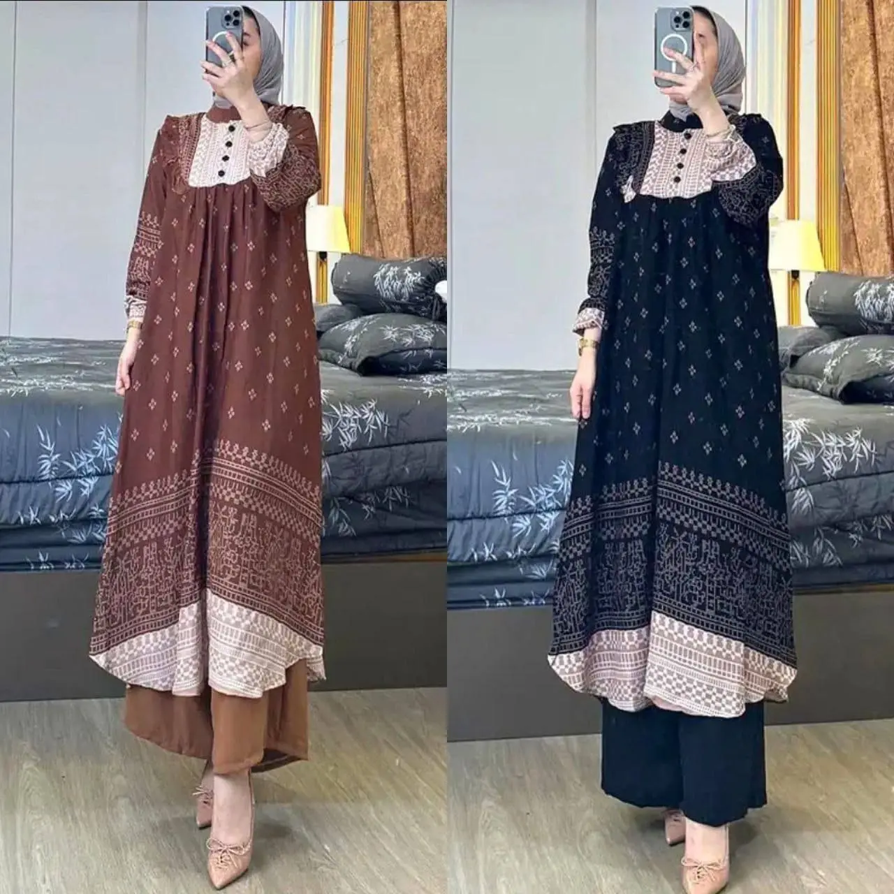 One Set Tunik Motif Rayon Premium syar'i remaja korea style