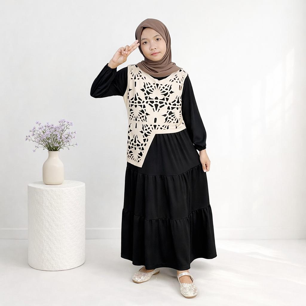 Gamis Anak Perempuan Thalita GOGOFASHION 914 Bahan Spandek Model Laser Cut