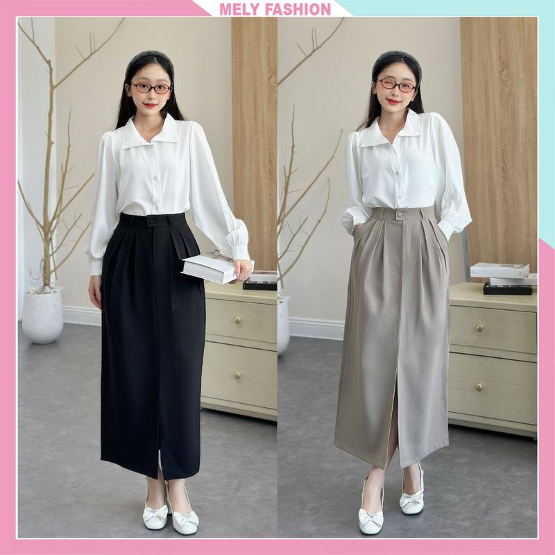 Chân váy bút chì Mely Fashion dáng dài công sở xẻ tà cạp cao tôn dáng che bụng dễ mặc dễ phối đồ đi làm đi chơi CV95-02