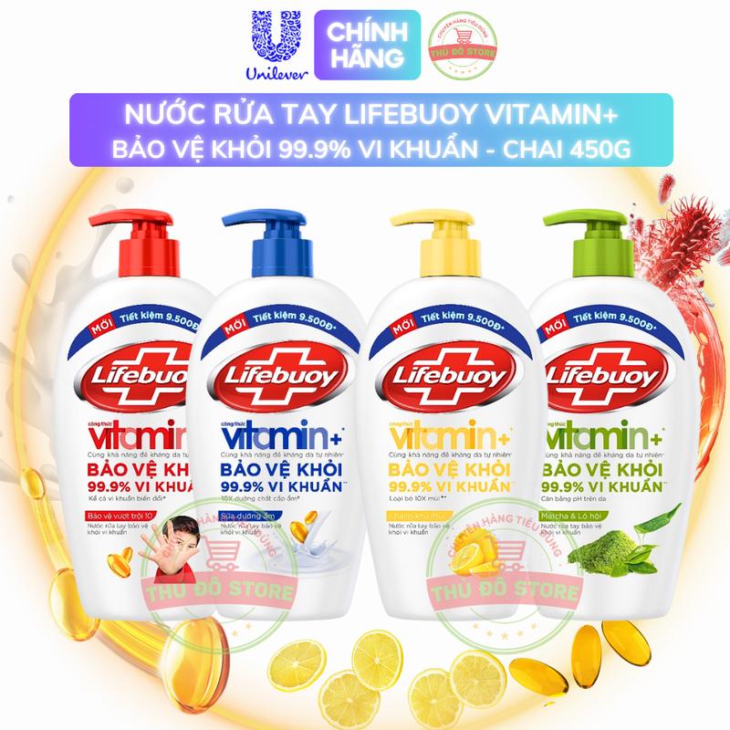 Nước Rửa Tay Lifebuoy Vitamin+ Bảo Vệ Khỏi 99.9% Vi Khuẩn - Chai 450G