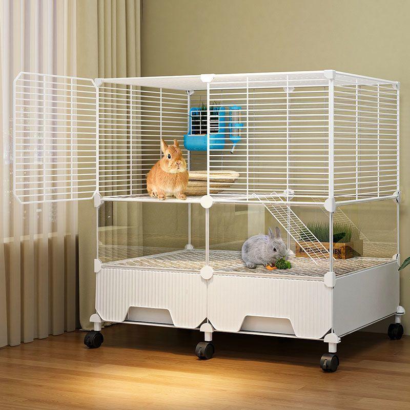 TikTok Shop Duplex Transparent Rabbit Cage Indoor Bunny Hutch with Heightened Baffle Small Animal Playpen with 2 Deep Pull Out Trays Easy to Clean and Install A Variety of Colors Available small pets ...