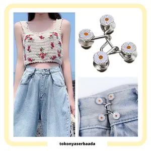 Kancing Jeans Logam Simple Adjustable Motif Bunga Daisy Kait Pengecil Lingkar Pinggang Celana Kancing Celana Jeans Model Bisa Dilepas Detachable Waist Button