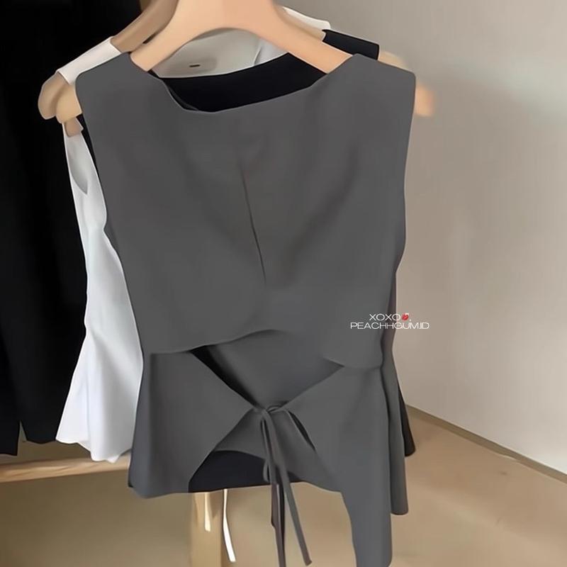 prudence top | Gray Backless Hollow Sleeveless Vest Top for Women Short Summer Gentle Temperament Chic Small Shirt Doll Shirt Shirt 2