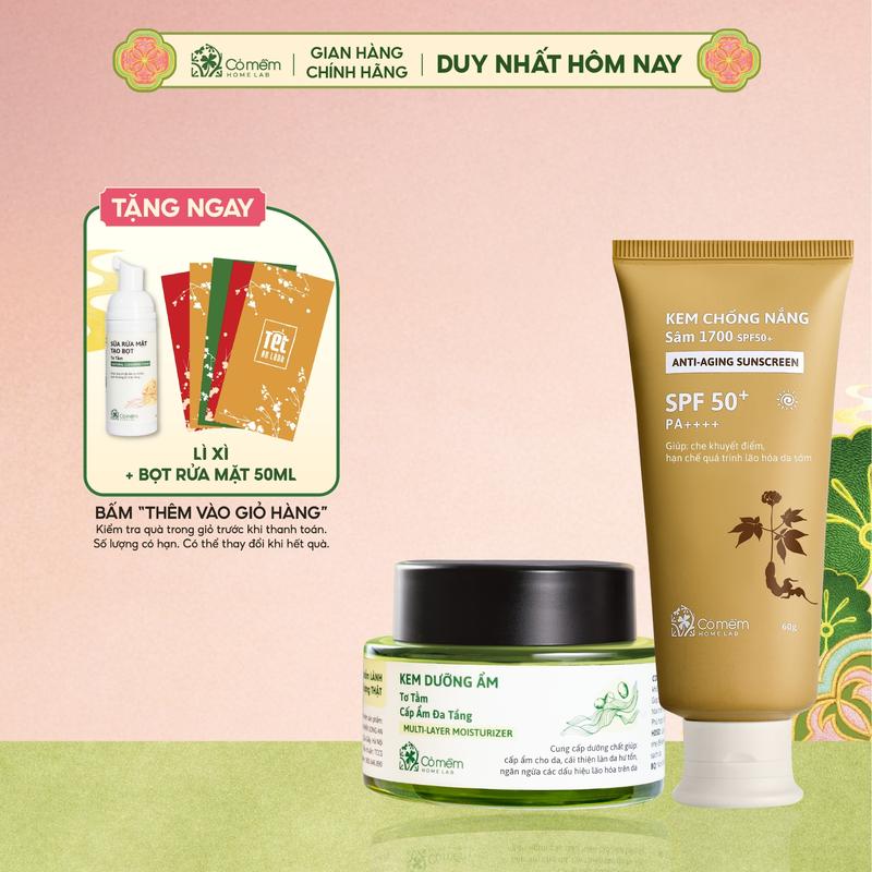 COMBO TẶNG QUÀ MIỄN PHÍ Combo Skincare Dưỡng Da Kem Chống Nắng Và Kem Dưỡng Ẩm Tơ Tằm Cấp Ẩm Phục Hồi Da Cỏ Mềm