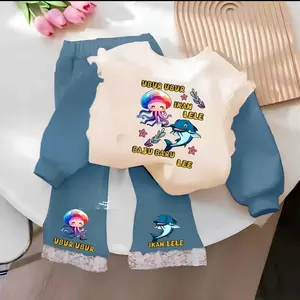 LABUBU Setelan Anak Perempuan Motif Labubu Dengan Variasi Renda dan Celana Kulot Untuk Anak Usia 1-12 Tahun Parsel Baju Fashion Nyaman Digunakan Bahan Babyterry dan Knit Adem dan Tidak Menerawang