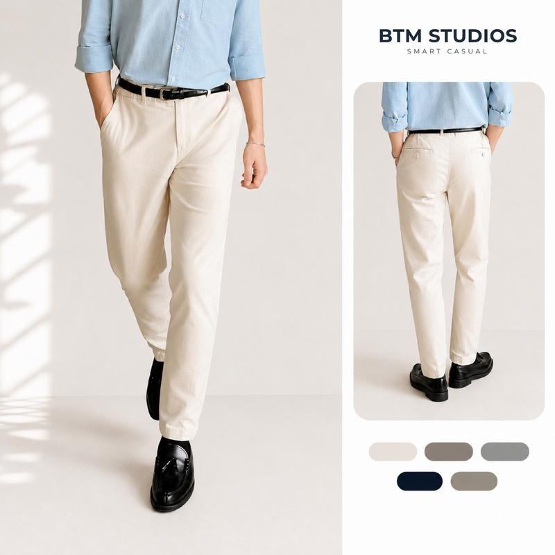 Quần dài kaki nam phối chun cạp co dãn BTM dáng regular vải kaki đứng form, thoáng mát 10080