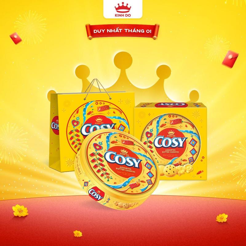   CÓ TÚI GIẤY  Hộp Thiếc Bánh Quy Cosy Tết 2026 Thập Cẩm Vị Bơ Sữa 390g 