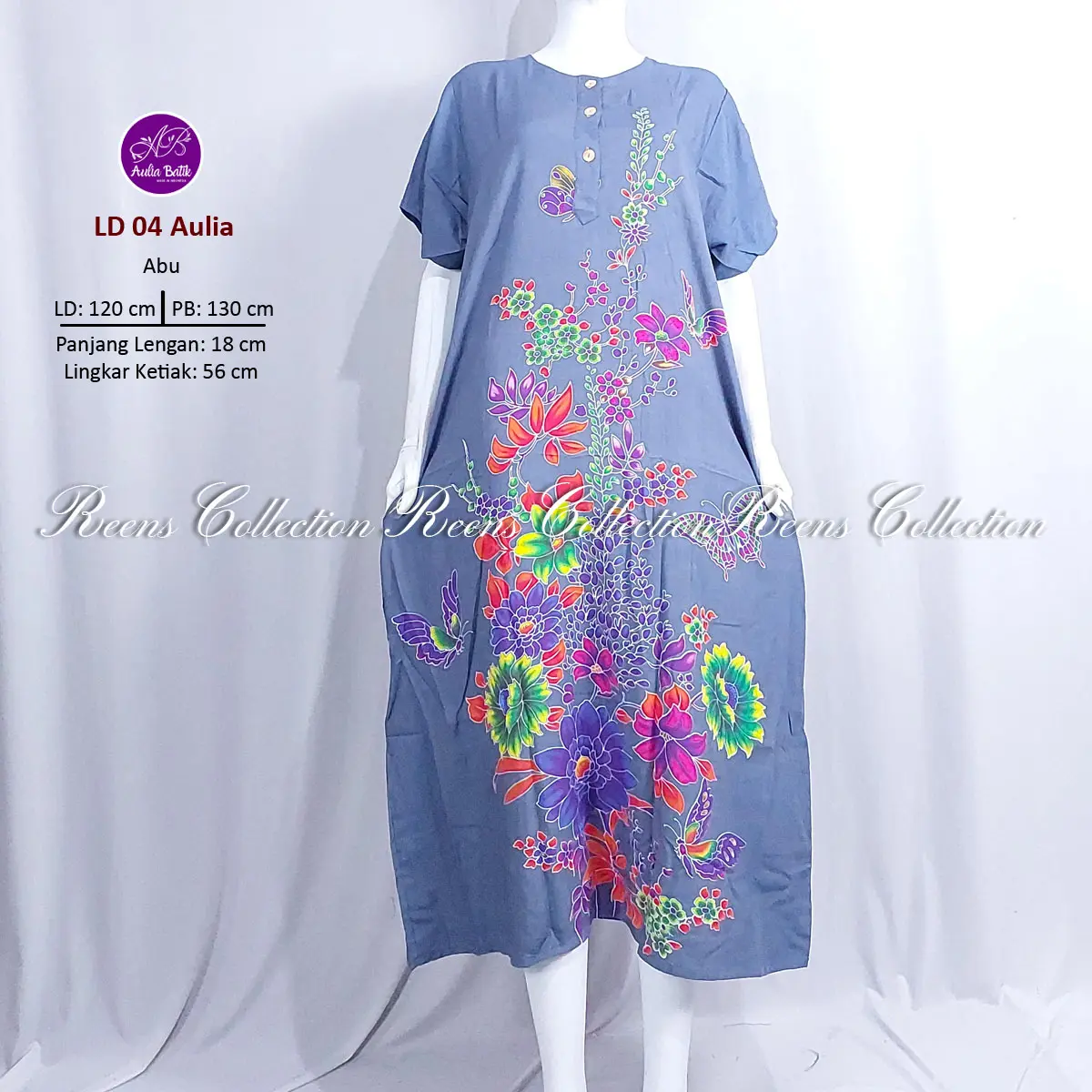 Batik Aulia Longdress 04 LD -120cm Busui 3 Kancing | Daster Rayon Lengan Pendek Semata Kaki panjang