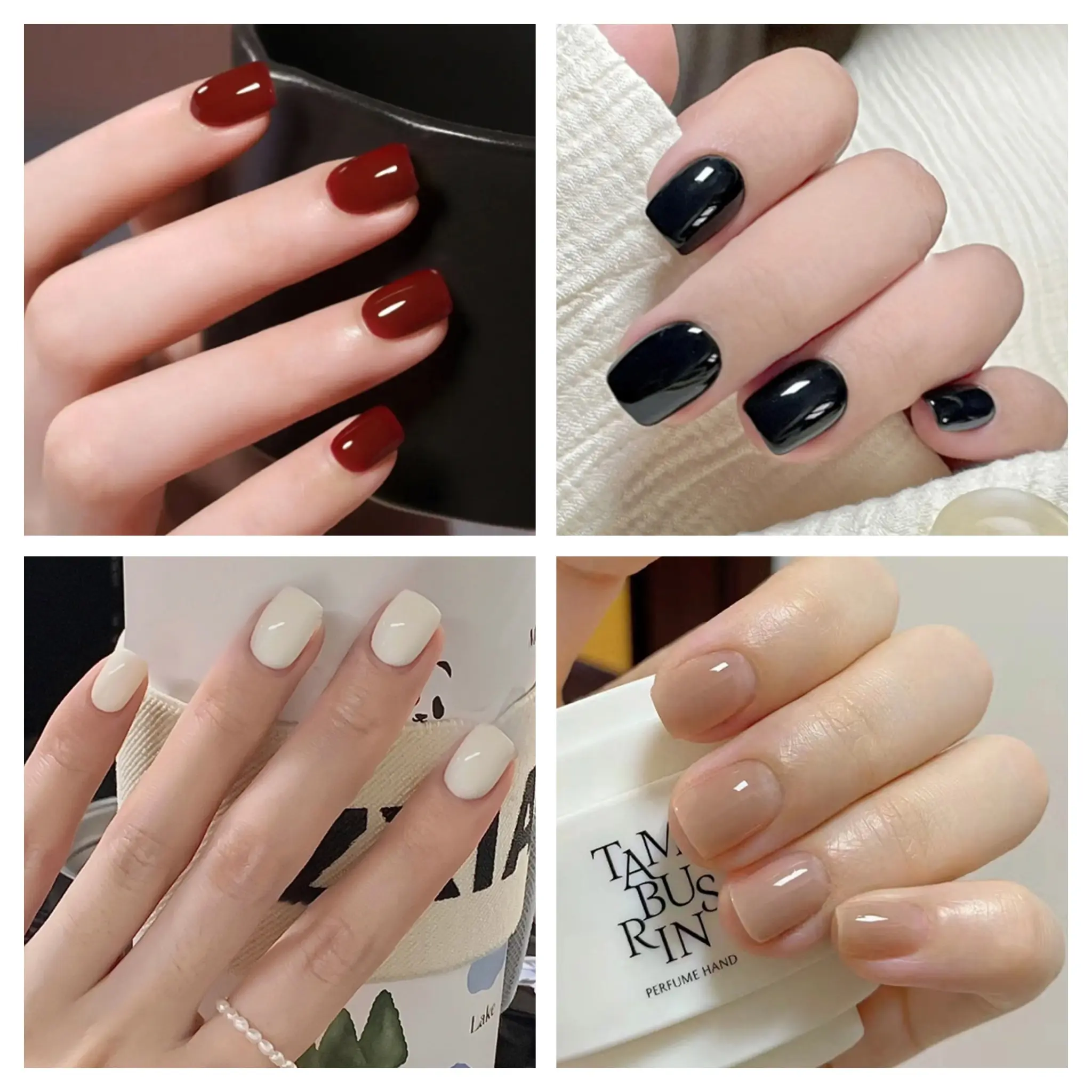 Fake Nails [with Glue] 24 Pieces/box Solid Color Glossy Nail Patches Reusable