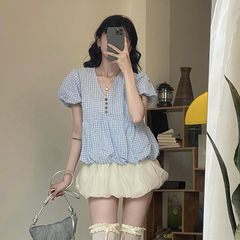 (HAVANA) CÓ BIGSIZE - Áo kiểu COYA babydoll cổ tim phối cúc cài AO593