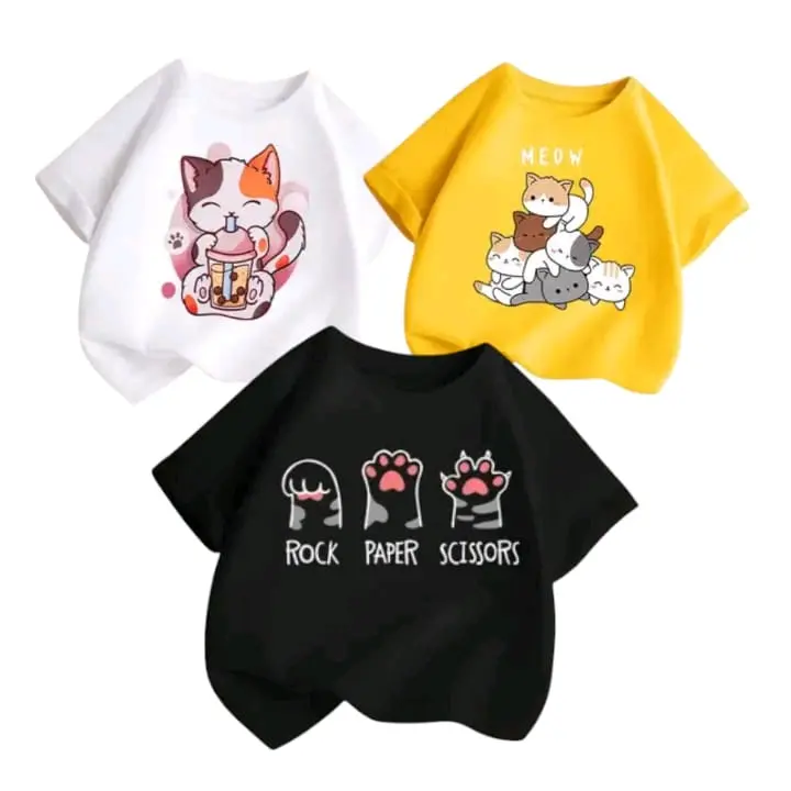 Paket 3 Kaos Anak Perempuan 1-8Tahun - Fashion Terbaru, Bahan Katun 100%, Anti Alergi, Sablon DTF Anti Lengket Anak-Anak 4
