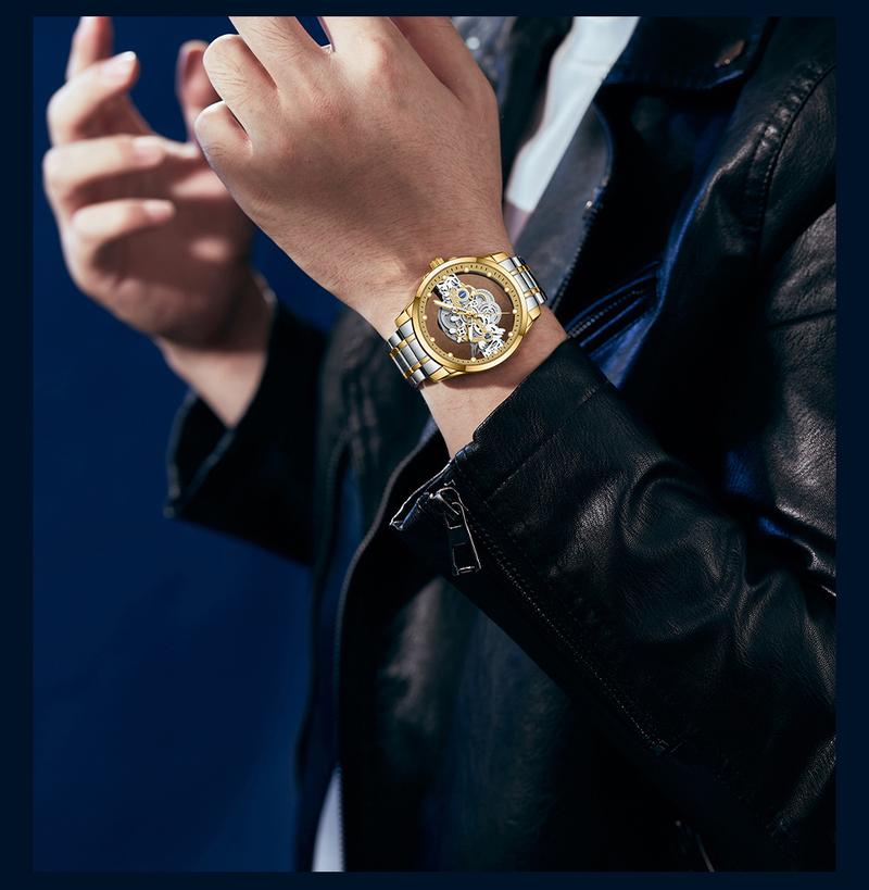 Product Introduction of 【003Harga telah diganti, cepat beli】BIDEN Jam Tangan Pria Anti Air Transparan Dial Cool Kuarsa Tali Stainless Steel Jam Tangan Cowok  YN0574 15