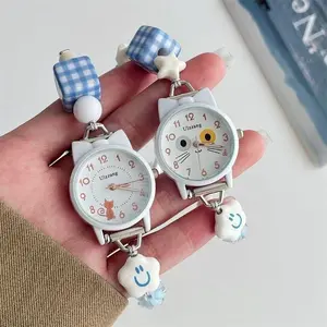 Jam Tangan Wanita Quartz Dengan Dial Berbentuk Telinga Kucing Dan Tali Berbentuk Manik-Manik Yang Dapat Disesuaikan