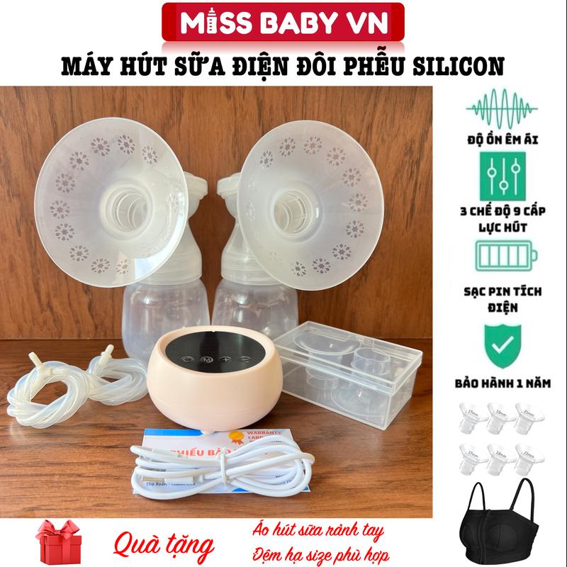 Máy hút sữa điện đôi MISS BABY Bản Đặc Biệt (Tích điện - Sạc pin) - Bảo hành máy chính hãng 1 năm, 1 đổi 1 trong vòng 7 ngày. Tặng  Đệm hạ size phù hợp - Áo hút sữa rảnh tay.