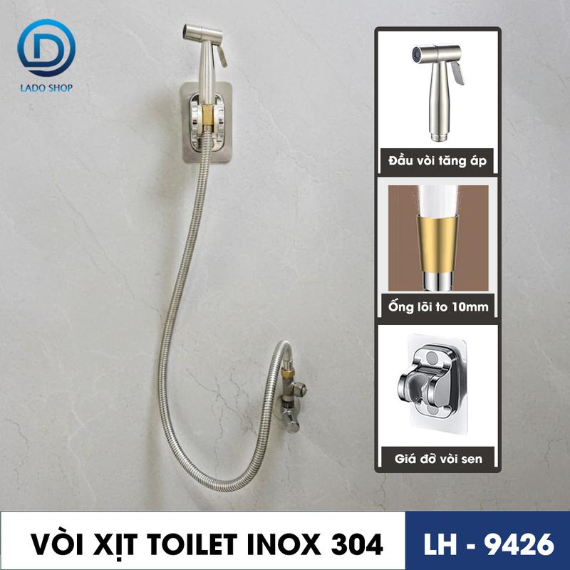  Bộ vòi xịt vệ sinh tăng áp  vòi xịt toilet LD-9426 với đầu xịt inox 304 kết hợp dây dẫn lõi to 10mm giúp tăng lưu lượng nước 