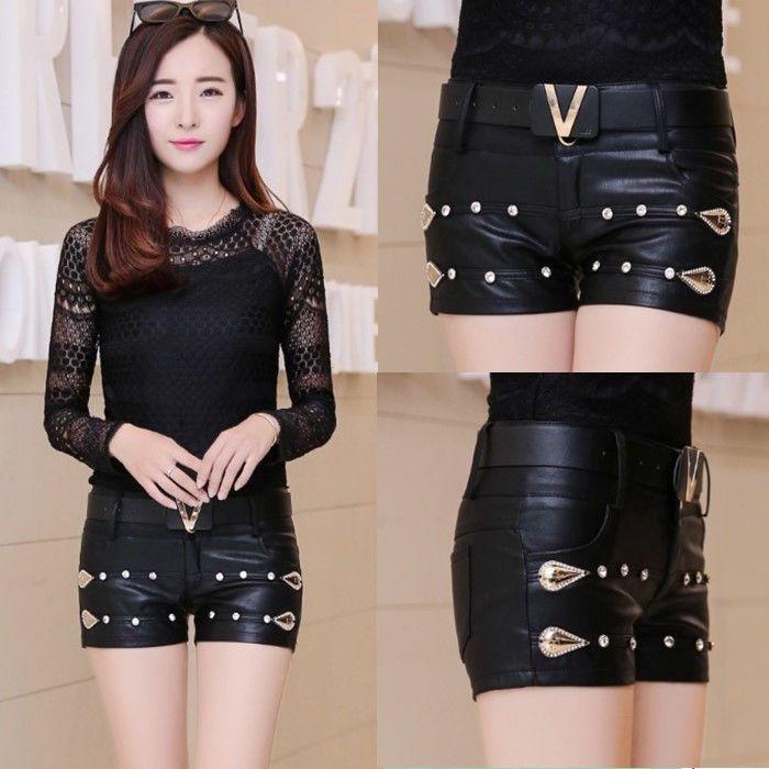 Quần Đùi Da Pu Cạp Cao, Cỡ Lớn, Dành Cho Nữ, Màu Đen, Dễ Phối Đồ, Phong Cách Hàn Quốc, Thích Hợp Cho Mùa Thu Và Mùa Đông, Có Thể Mặc Ngoài Trời, Quần Da, Quần Bốt, Thời Trang, Có Thắt Lưng Đi Kèm