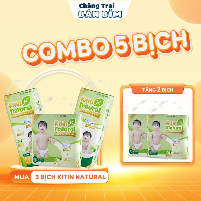   BỈM HÈ - MUA 3 TẶNG 2  Combo 05 Bịch Tã Bỉm KITIN NATURAL trà xanh thiên nhiên *KT-5* 