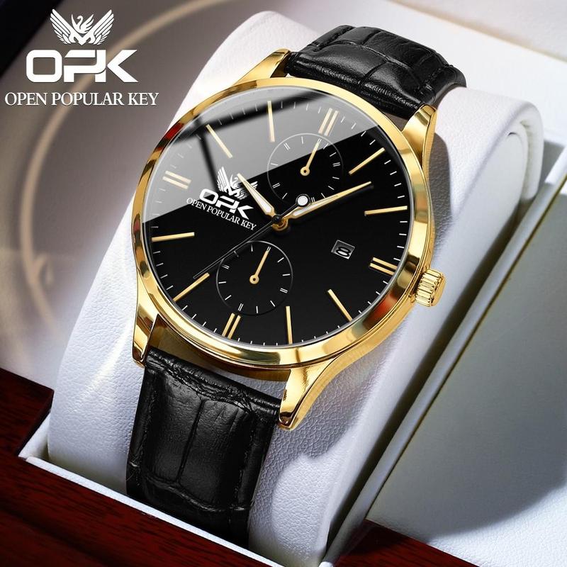  【Vòng đeo tay miễn phí OPK Đồng Hồ Nam Chính Hãng Chính Hãng Dây Da Có Chức Năng Lịch Chống Nước Phát Sáng Mặt Số 8159 Watch Đeo Tay COD 