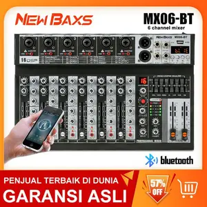 ready - new baxs mixer 6 saluran mx06bt hadir dengan equalizer eq 7-band, efek 16dsp, pemutaran bluetooth/mp3/usb, mixer audio, pertunjukan ktv profesional