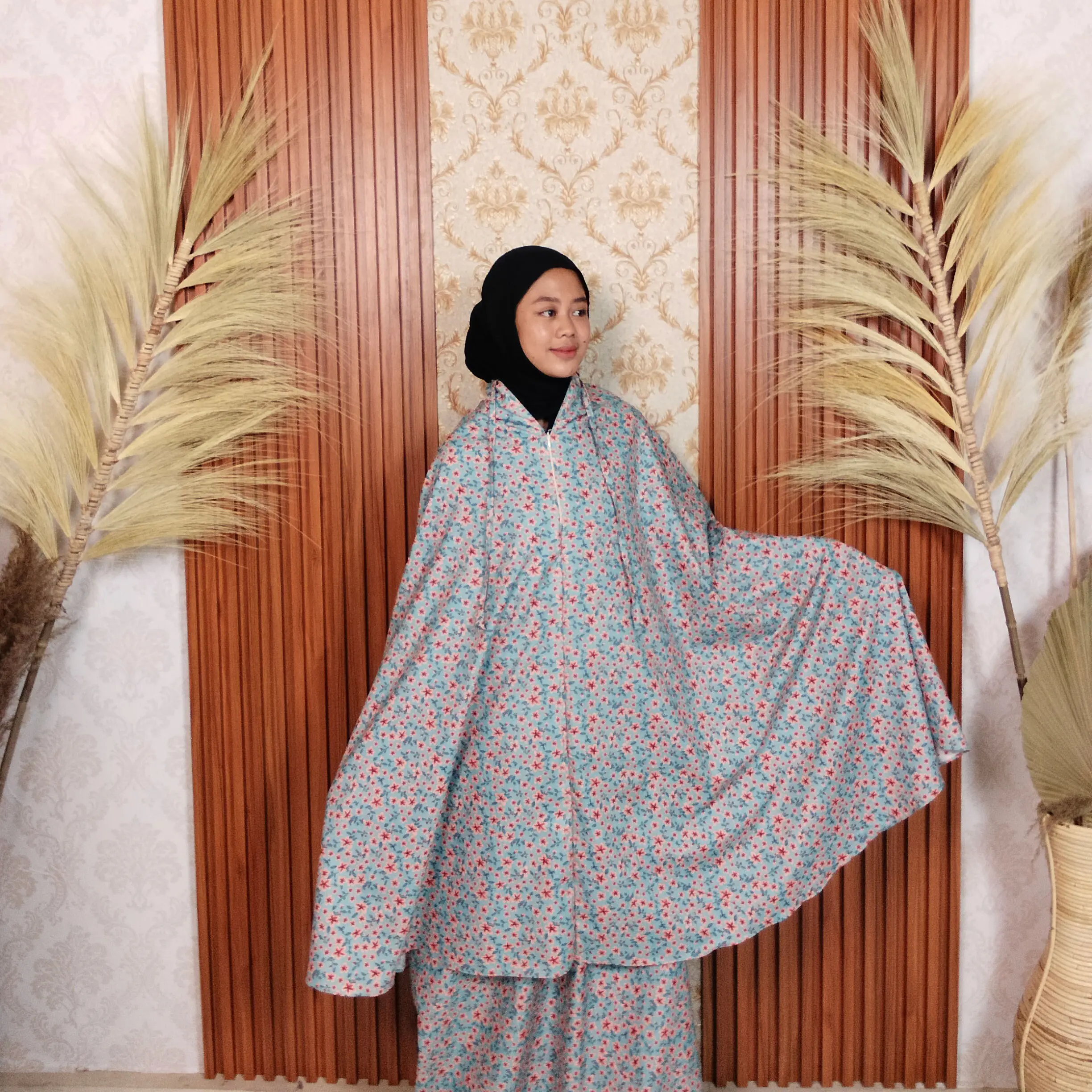 FAUZIAH - Mukena Travel Dewasa Resleting 2in1 Katun Mikro Motif Alena Series Muslim Mukenah