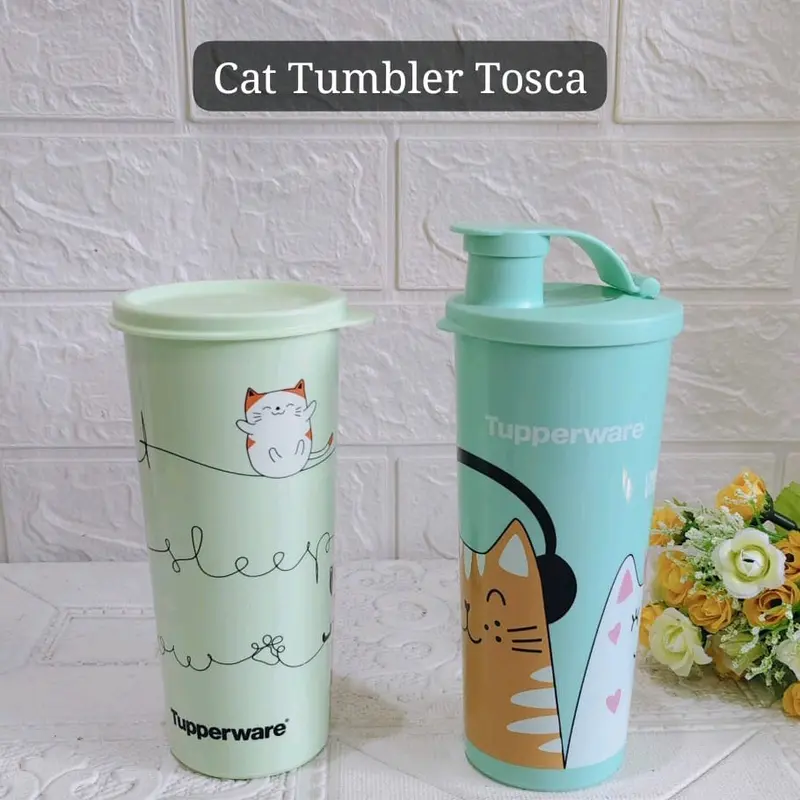 Botol Minum Anak Lucu Tupperware Original - Tumbler Lucu Gambar Kucing Minuman Bottles 2