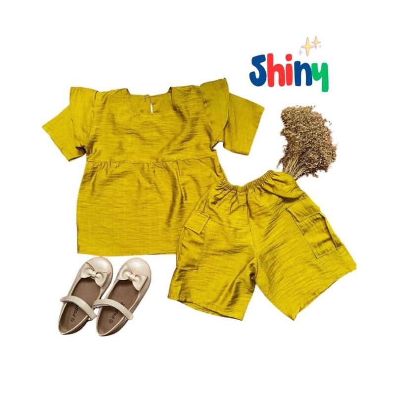 Shiny One set Setelan anak Polo Linen Lengan Ruffle 3