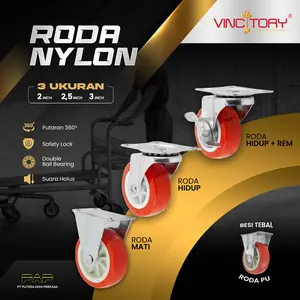 Vincitory Roda Etalase Troli Hidup + Rem 2 inch Roda Kastor Caster Warna Merah Tebal | 2317