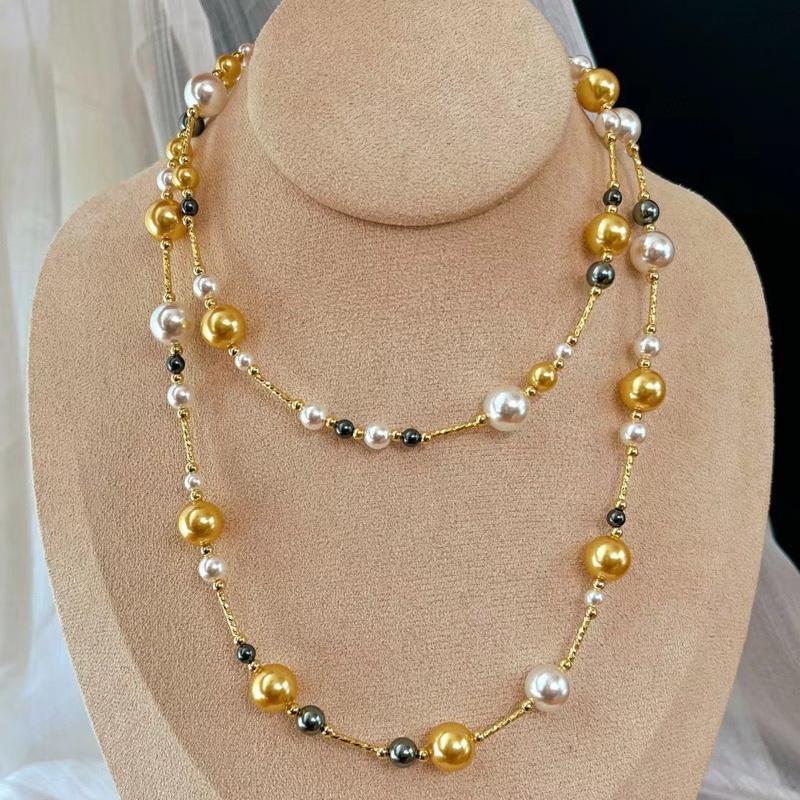    DAISYN     N1035   Vòng Cổ Dây Chuyền Chuỗi Hạt Ngọc Trai Nhân Tạo Hạt Thưa Trắng Vàng Đen 