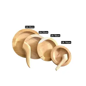 Cobek Kayu + Ulekan Set Diameter 18, 20, 22, 24 cm Free Spatula Food Grade Peralatan Memasak Kayu Natural Kitchenware