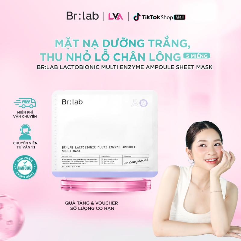 Mặt nạ dưỡng trắng thu nhỏ lỗ chân lông Br:lab Lactobionic Multi Enzyme Ampoule Sheet Mask 5 miếng