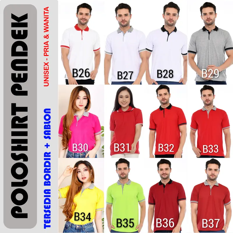 Kaos Polo Seragam Merah Bata Kerah Abu / Kaos Kerah / Poloshirt / Polo Shirt Pendek Bordir Sablon Logo Cewek Cowok Muda 3