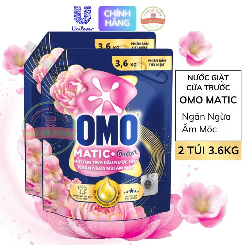 Combo 2 Túi Nước Giặt OMO MATIC Cửa Trước | Cửa Ngang Ngăn Mùi Ẩm Mốc - 2 Túi 3.6Kg