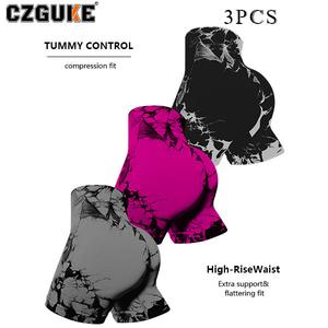 CZGUKE conjunto de 3 pzas para mujer: shorts deportivos tipo bici con cintura alta y estampado tie-dye, súper suaves, ideales para correr, yoga, ejercicio y flexiones; shorts de gimnasio