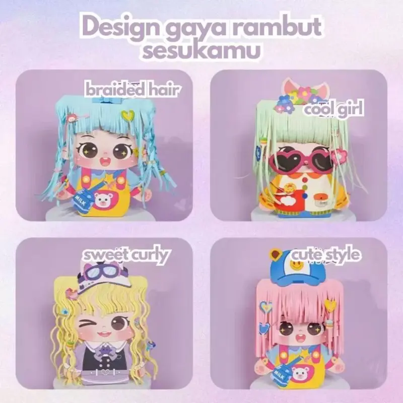 Mainan stiker DIY GUNTING RAMBUT / Mainan Boneka kertas tata Rambut anak perempuan / Puzzle Magic Hairdresser 2