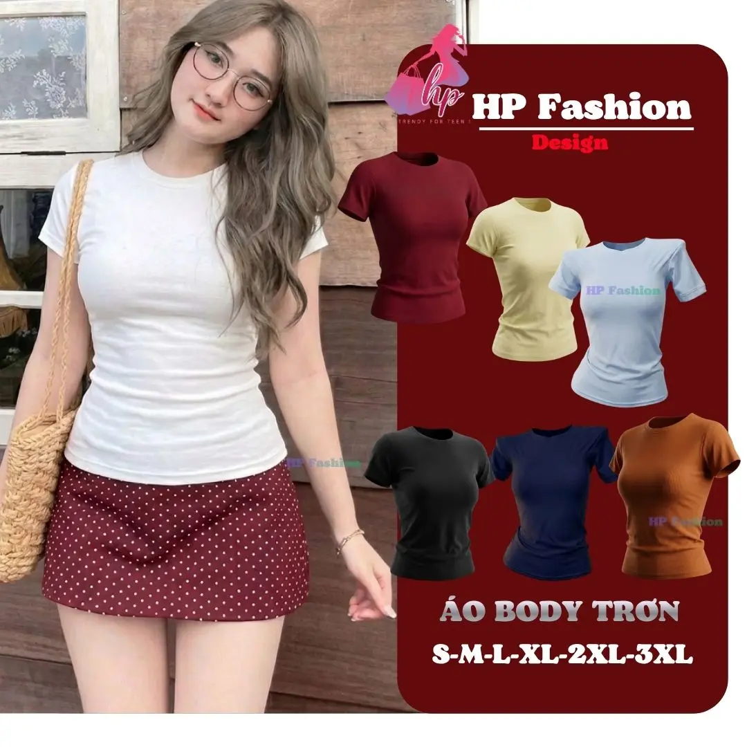 Áo thun nữ chiết eo basic cổ tròn, áo phông nữ ôm body cộc ngắn tay vải cao cấp co giãn 4 chều thoáng mát thấm hút mồ hôi baby tee có bigsize mùa hè HP30