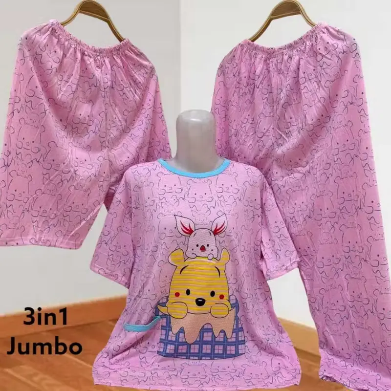 Babydoll Kaos 3in1 Jumbo Piyama model 1 Baju dan 2 celana Gambar Sablon LD 110-120cm 6