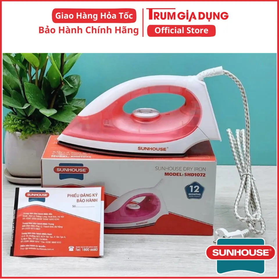 Bàn là khô 1000W bảo hành 12 tháng toàn quốc, ủi quần áo phẳng mịn an toàn
