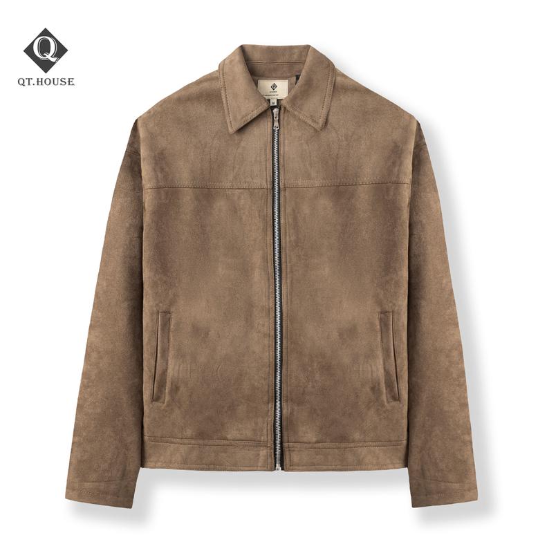 QT.HOUSE Áo Khoác Da Lộn Cao Cấp Jacket Menswear 2 Lớp Có Khóa Zip Sang Trọng