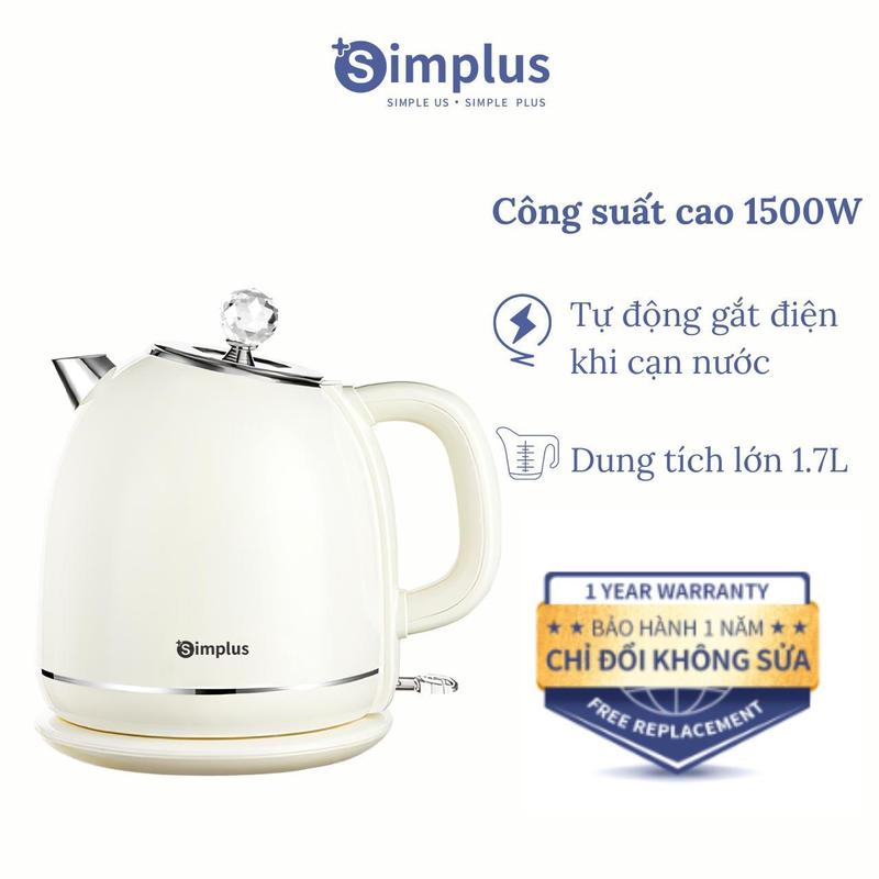  SimplusVN Ấm đun nước cổ điển Châu Âu DRSH006  ,hai lớp chống bỏng  dung tích 1.7L lòng ấm bằng thép không gỉ 304  Bảo hành 1 năm chỉ đổi không sửa 