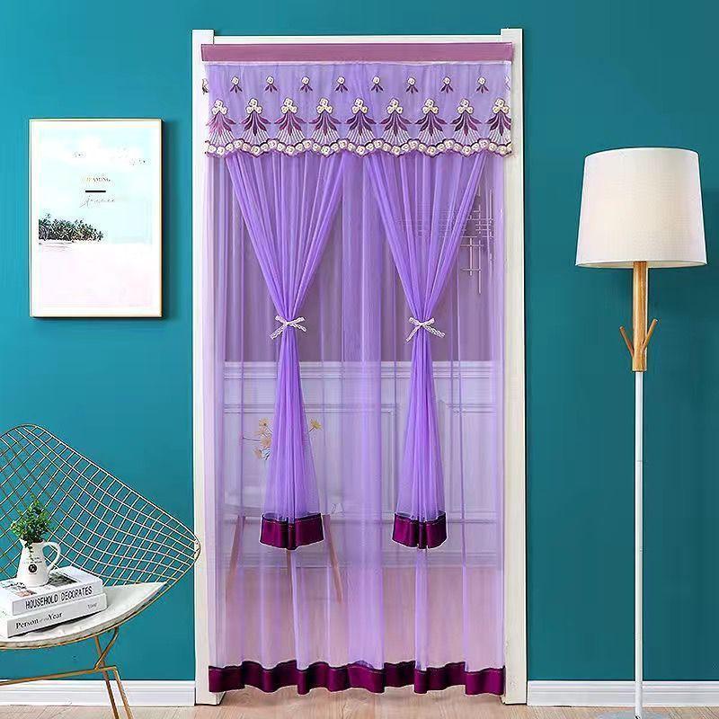 Đơn giản thêu hoa 2 lớp voan rèm cửa trang trí phòng ngủ phòng khách nhà bếp cửa treo rèm mùa hè chống muỗi mà không cần đục lỗ