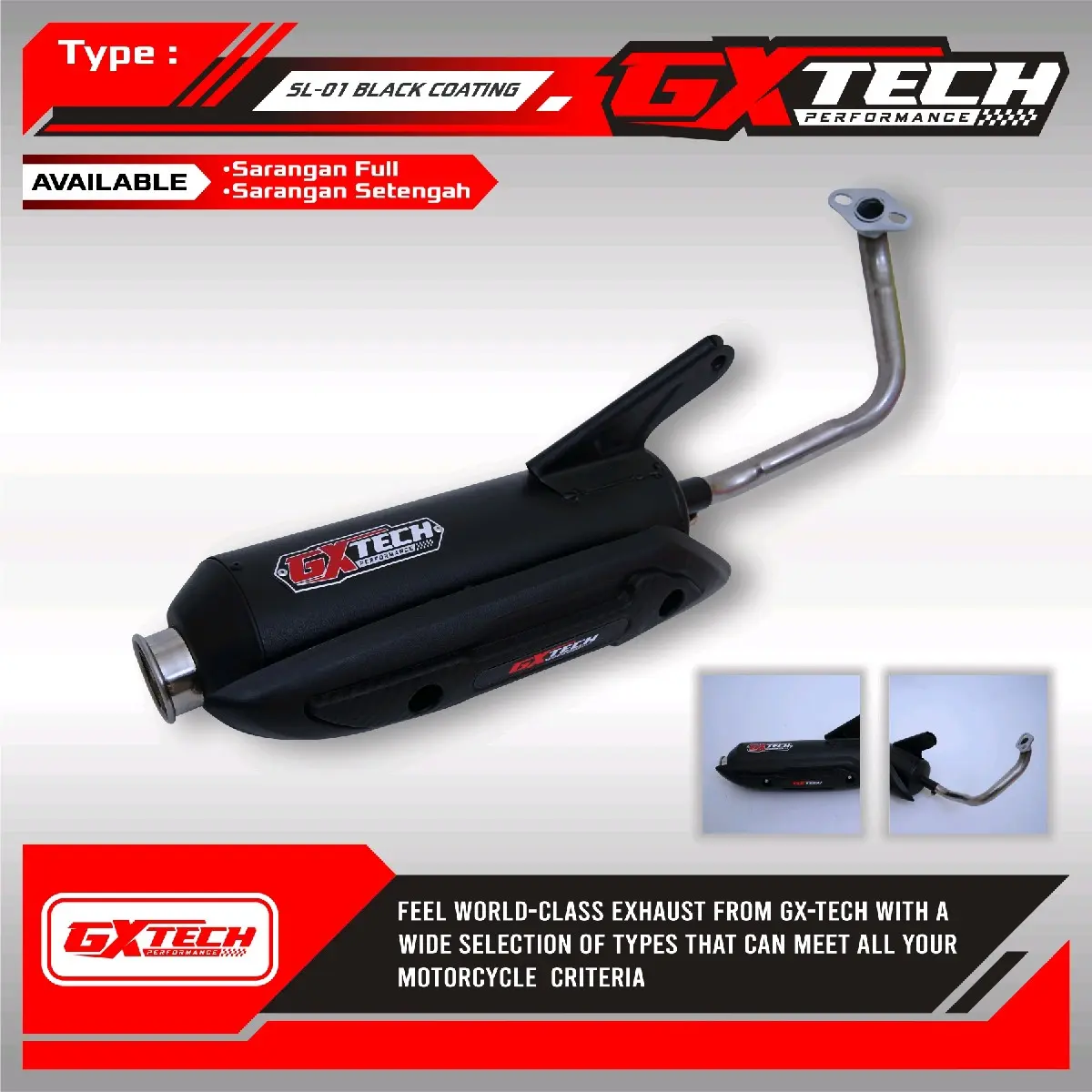 Knalpot Standar Racing GX TECH PERFORMANCE SL-01 Black Coating Suara Bass Adem
