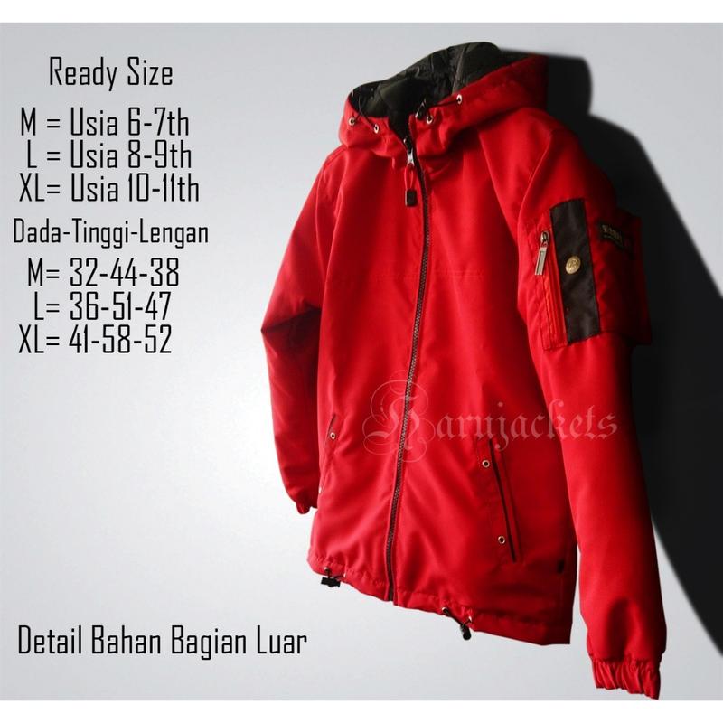 Jaket Anak Custom Parasut WP - Hoodie Fashion SD Dilapisi Busa Dactron Warna Hitam/Merah 6