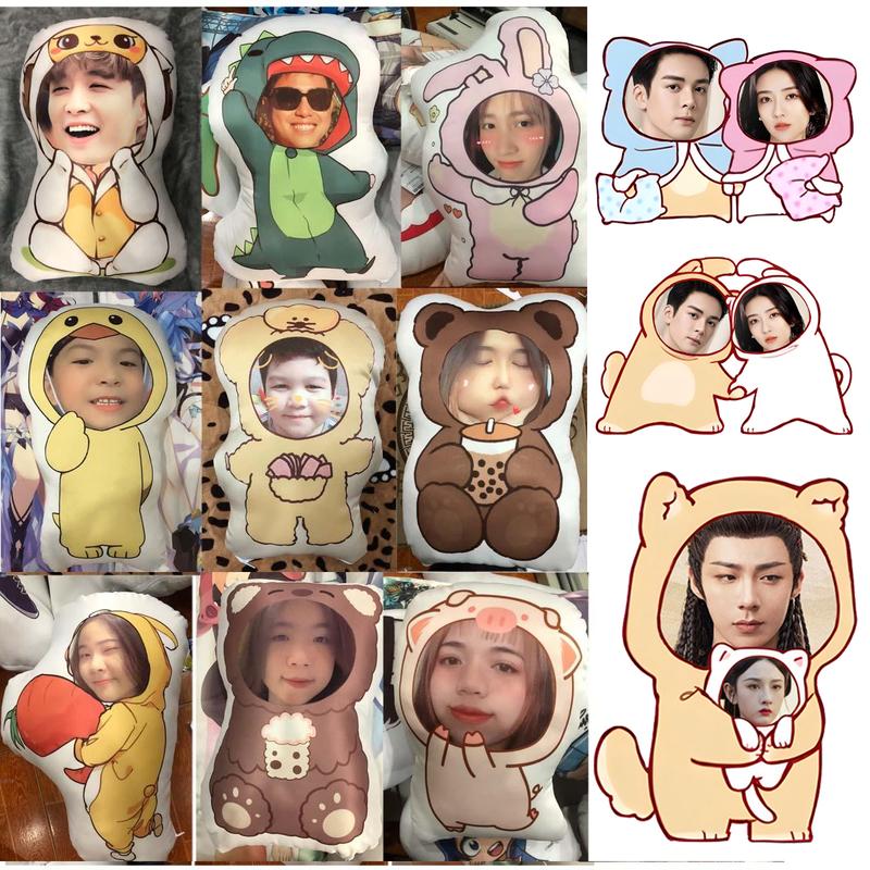 Gấu bông gối ôm ghép mặt vào chibi in hình theo yêu cầu in 2 mặt in hình bé bạn bè ,in hình bạn,quà tặng sinh nhật xinh xắn