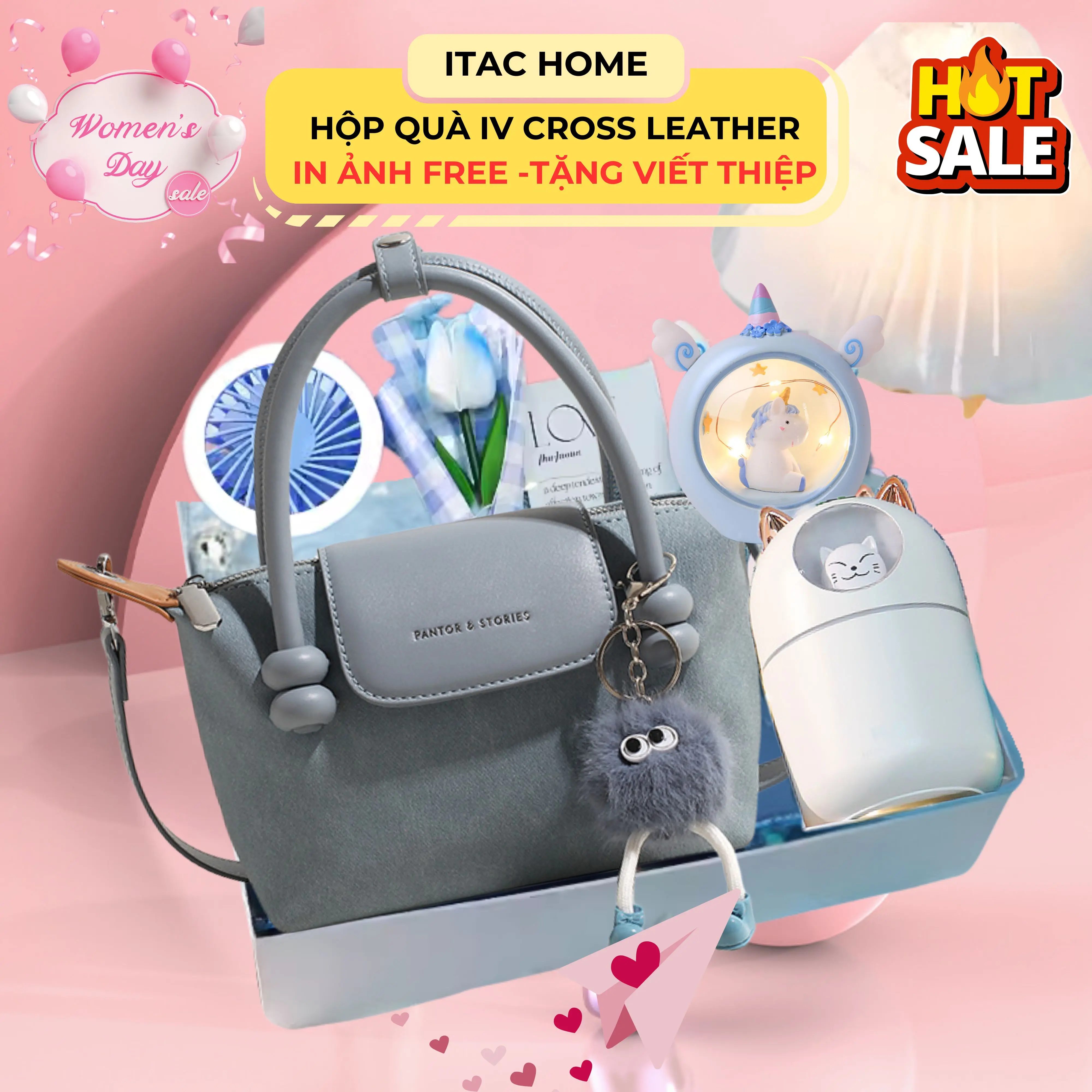 Set Quà Túi Xách Ý Nghĩa Tặng Bạn Gái IV Blue Xinh Xắn Trao Tặng Yêu Thương Thay Lời Muốn Nói, Sang Trọng Cao Cấp Bag Nhung