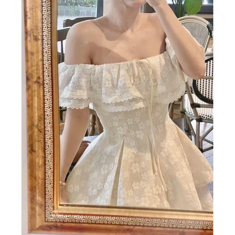   Hàng Có Sẵn  Set áo trễ vai và chân váy xoè ngắn ren hoa Kho Sỉ Hải Chuyền Se53 