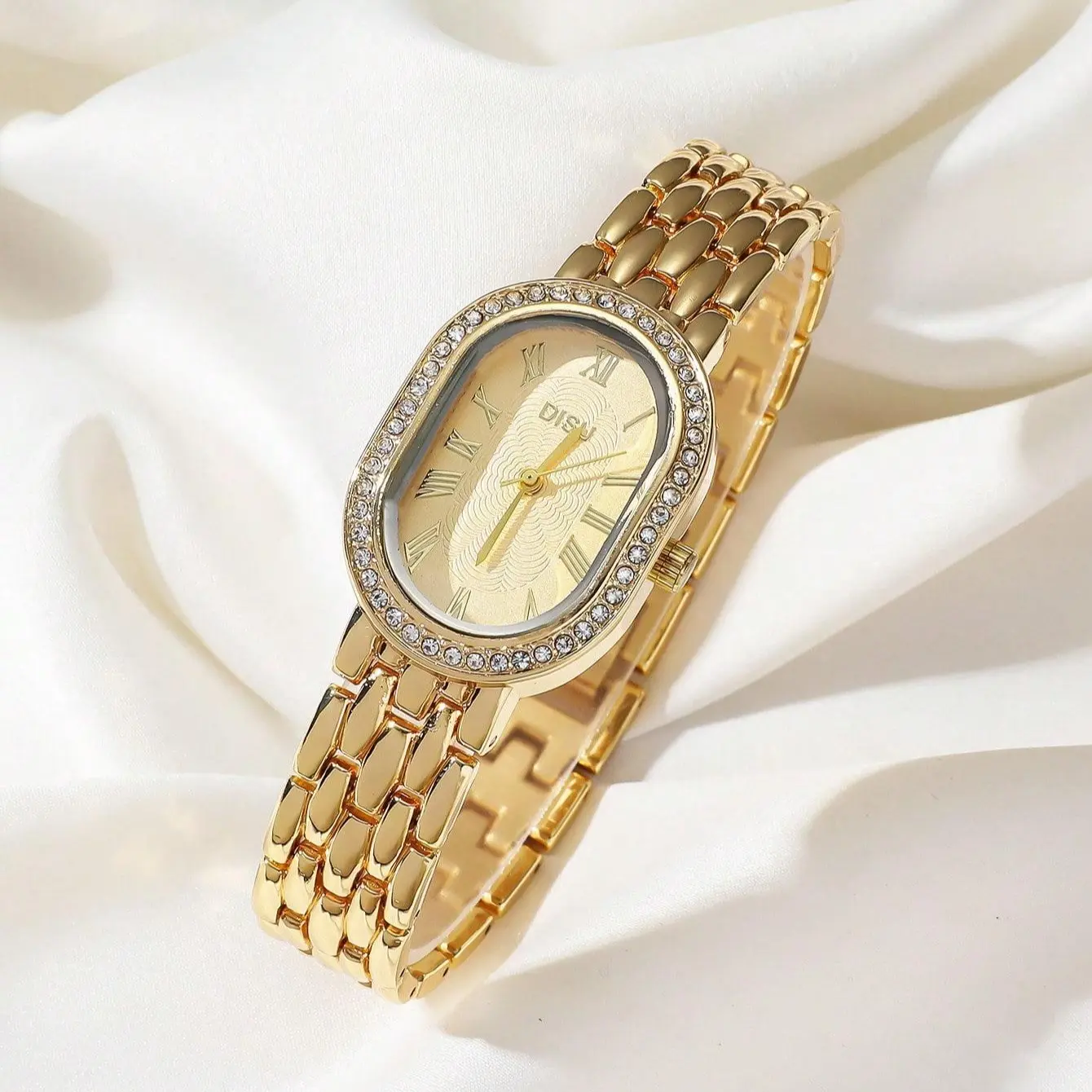 Gold Oval Face Rhinestone Watch Vintage Retro Elegant Quartz Adjustable Band Vintage Oval Gold Watch • Rhinestone Bezel, Leather Strap - Etsy main image 2